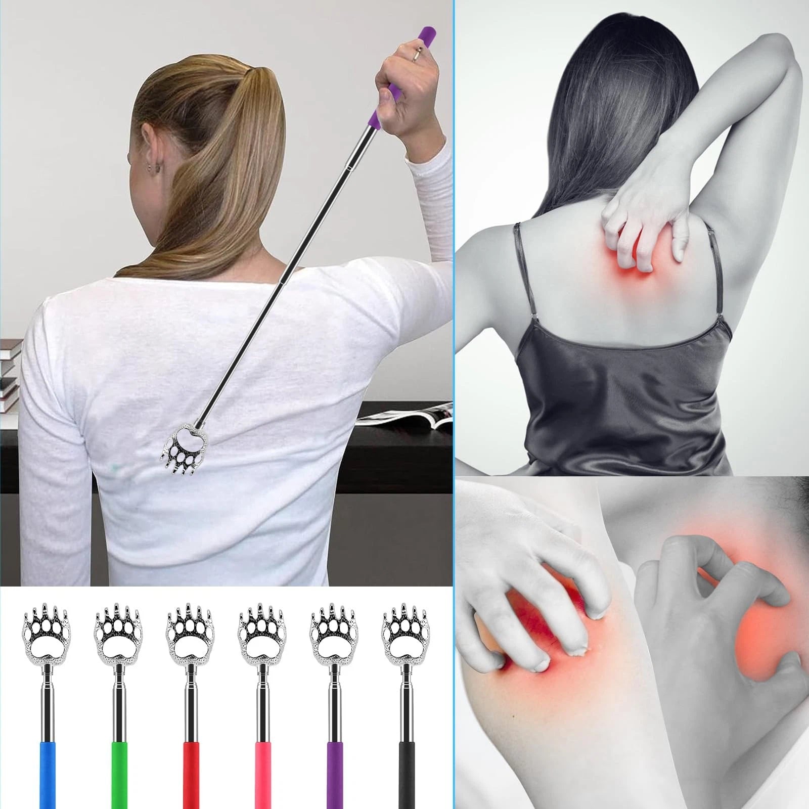 12 Pack Telescoping Back Scratcher Bear Claw Back Scratchers with Rubber Handle