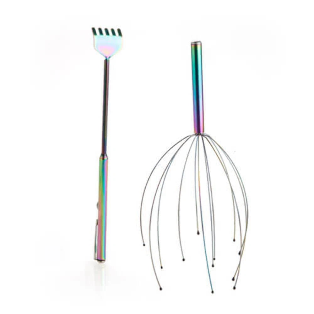 Beautiful Metallic Rainbow Luxury Calming Set Head Tickler Extendable Scratcher