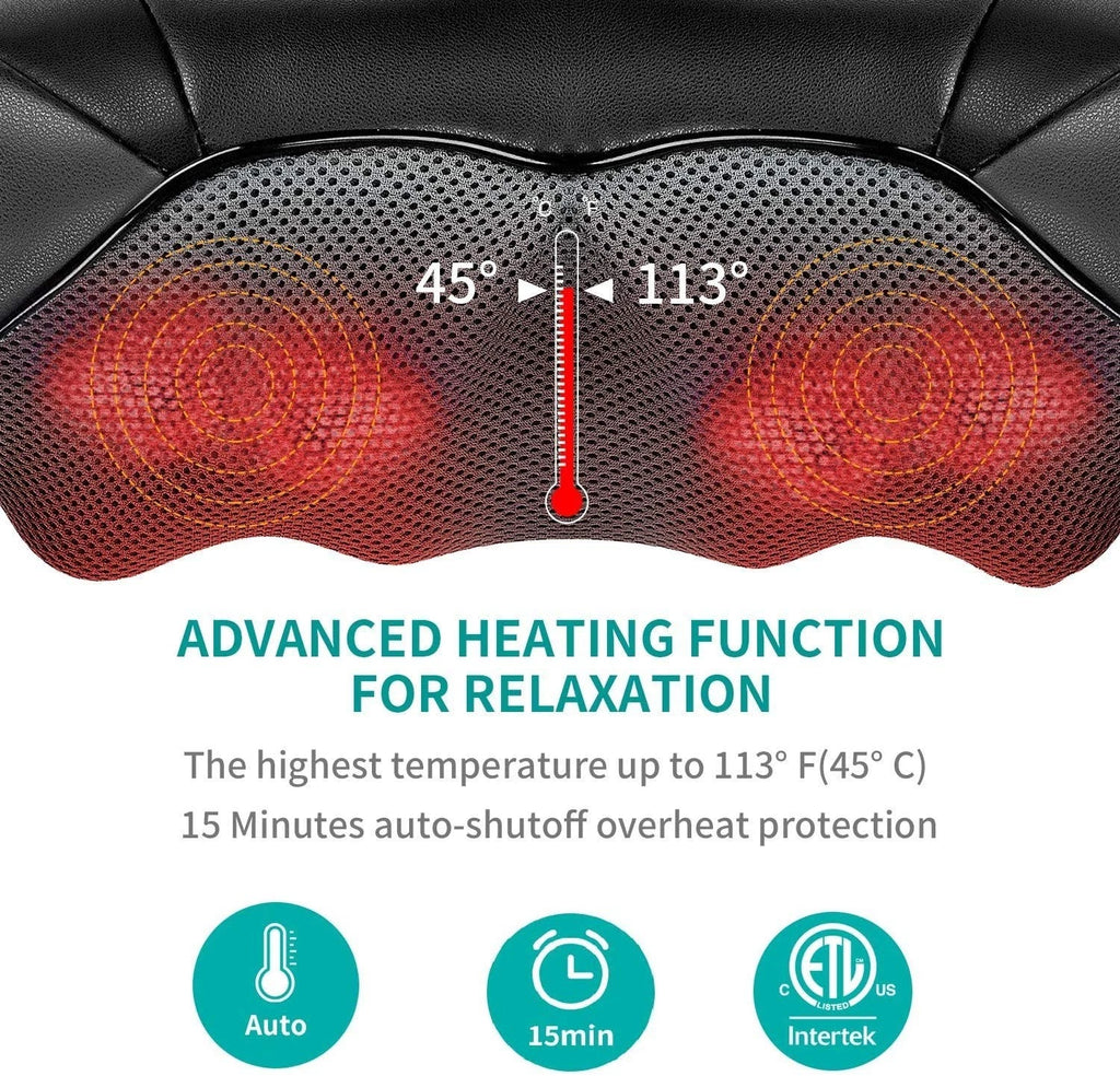 Nekteck Shiatsu Neck Massager with Heat 8 Kneading Nodes Portable Relaxation