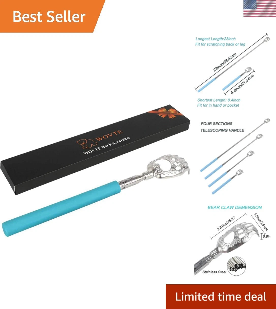 Blue Portable Bear Claw Back Scratcher - Handy Pain Relief & Stress Reliever
