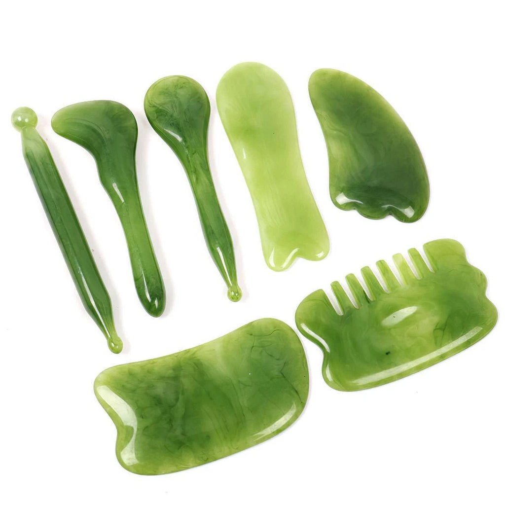 7PCS Jade Gua Sha Board Beauty Facial Roller Set Natural Face Neck Massager Tool