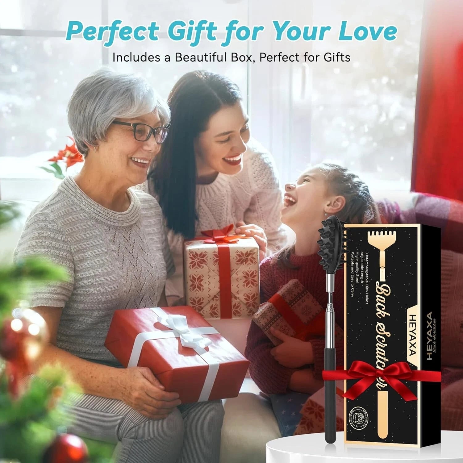 Adjustable Back Scratcher with 3 Heads - Ideal for Christmas Stocking Stuffers