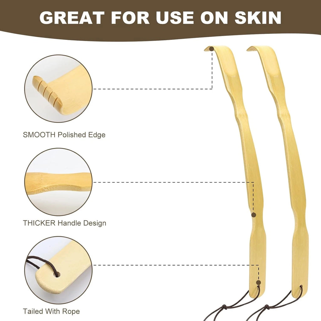 3 Pack Wooden Back Scratcher, 17 Inch Curved Long Handle Bend 3 Pack, Bamboo