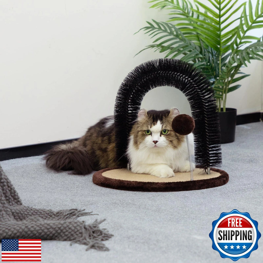 Hollypet Cat Hair Brush Toy with Sturdy Scratcher Pad, Arch Groomer Massager,