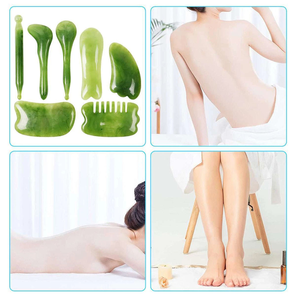 7PCS Jade Gua Sha Board Beauty Facial Roller Set Natural Face Neck Massager Tool