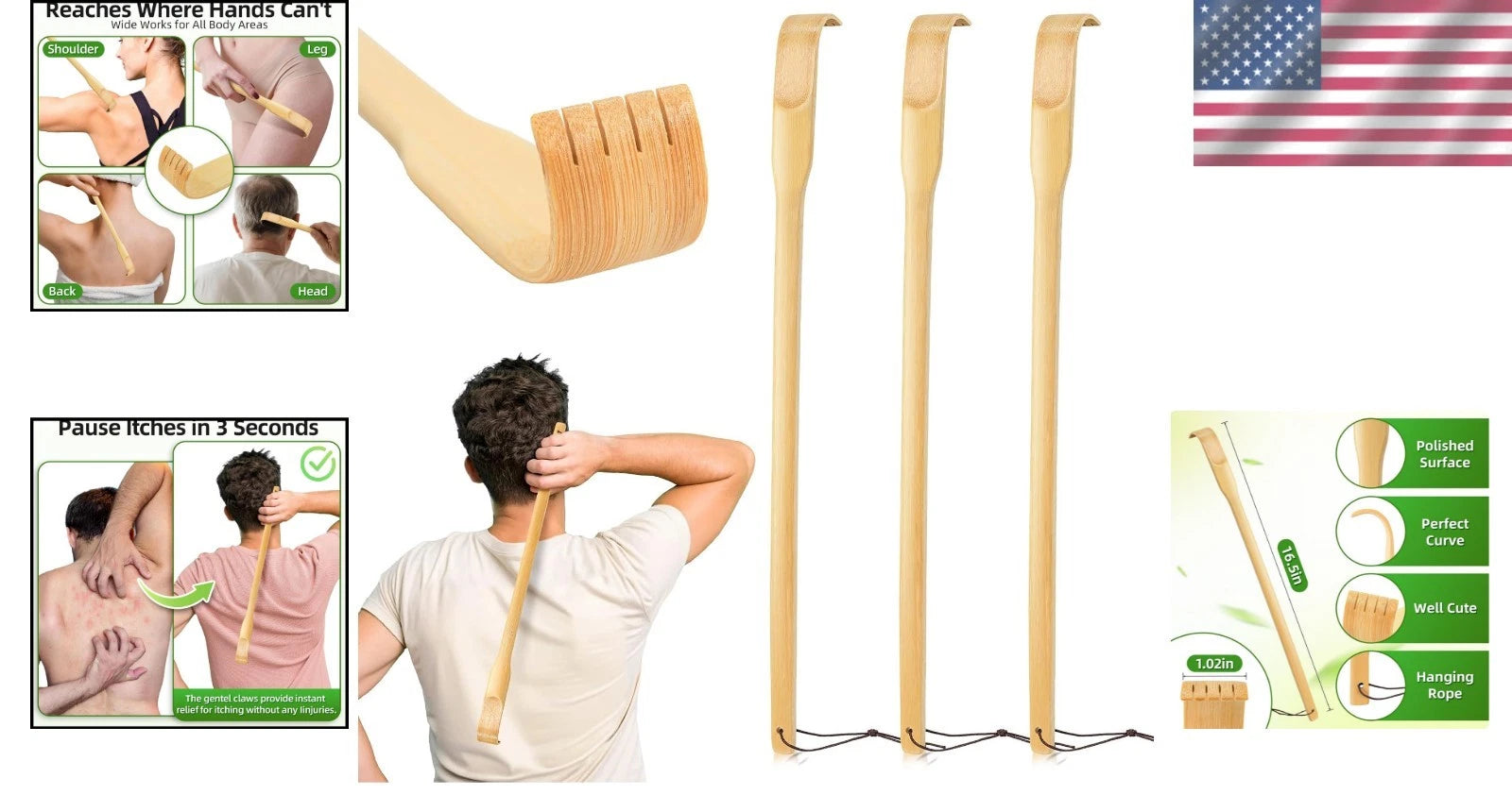 Renook 16.5 Inch Bamboo Back Scratcher Set - Ideal Gift for Expecting Mothers