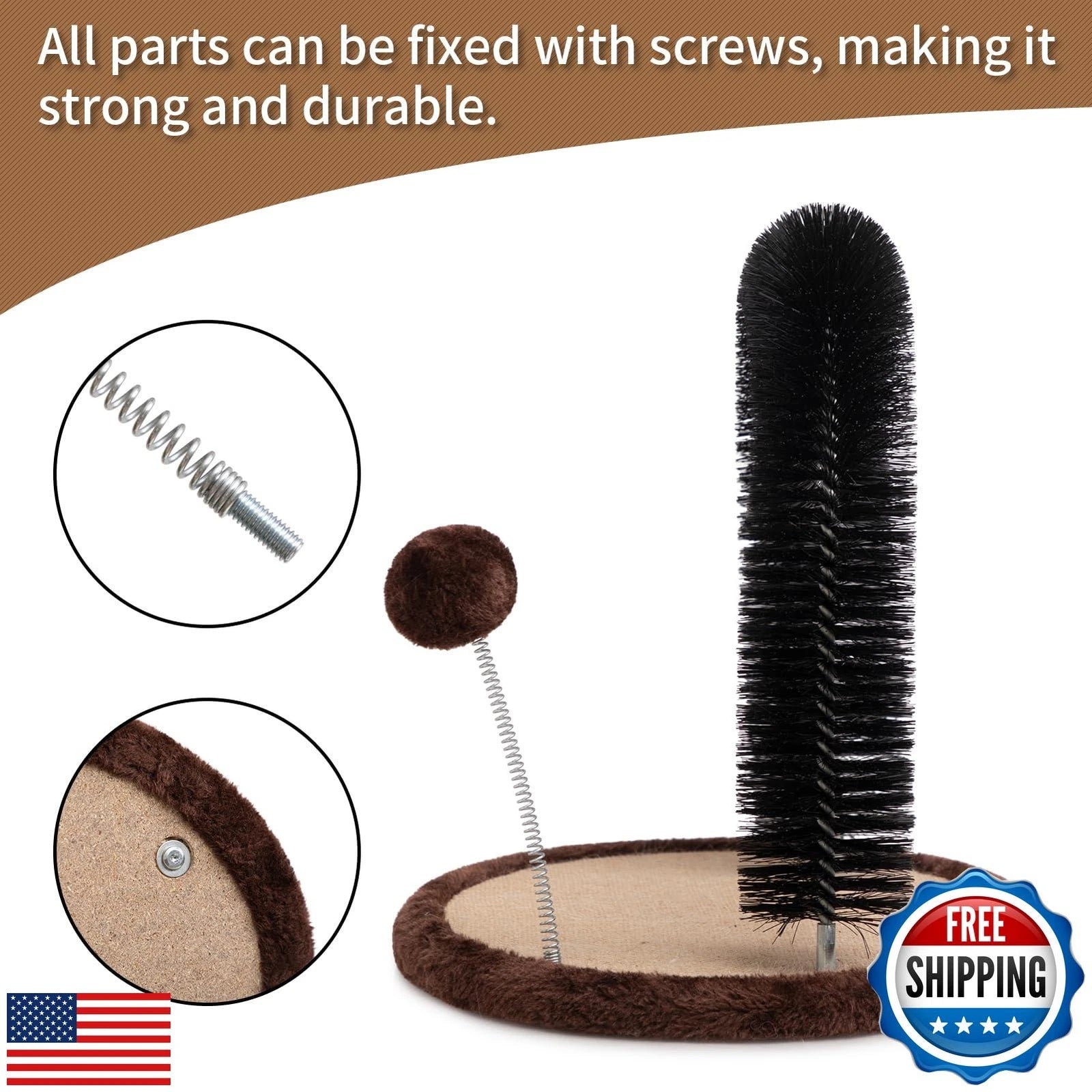 Hollypet Cat Hair Brush Toy with Sturdy Scratcher Pad, Arch Groomer Massager,