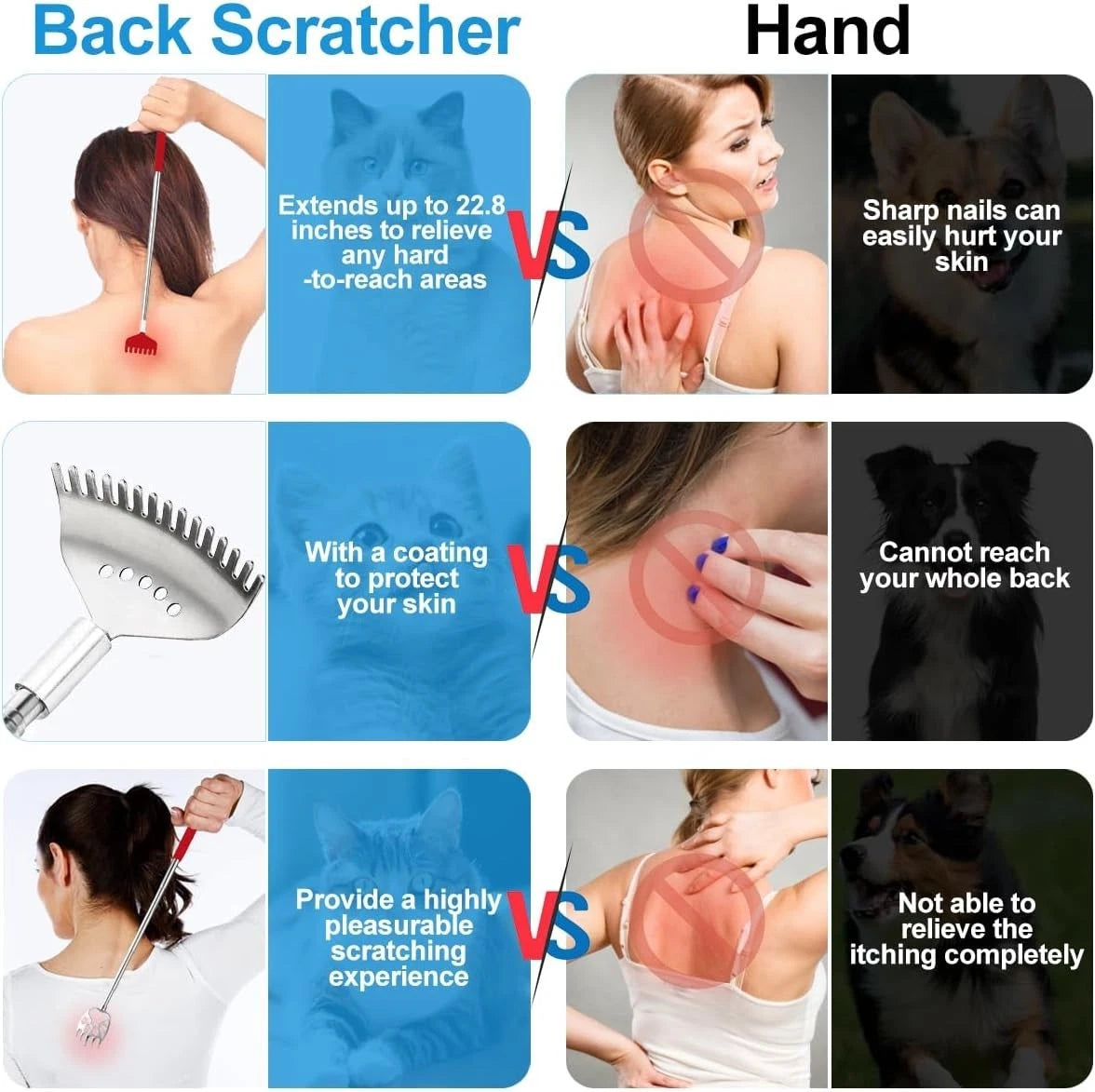 3-Pack Telescoping Back Scratchers with Ergonomic Handles - Stress Relief Tool