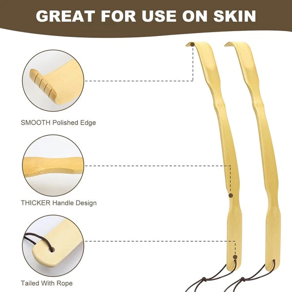 3 Pack Wooden Back Scratcher, 17 Inch Curved Long Handle Bend 3 Pack, Bamboo