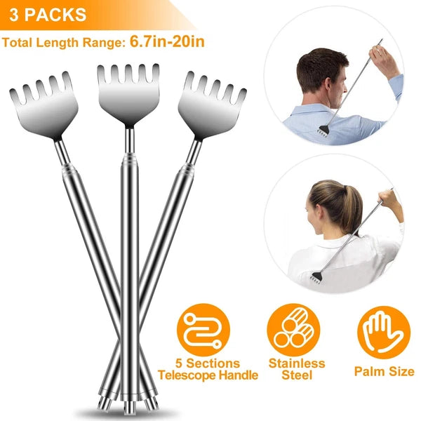New 20" Telescopic Back Scratcher Stainless Steel Bear Eagle Claw Massager 3pcs