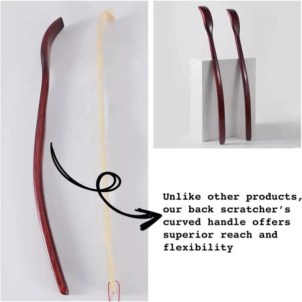 Oversized Wooden Back Scratcher: 18'' Extended Curved Handle for Better Reach,