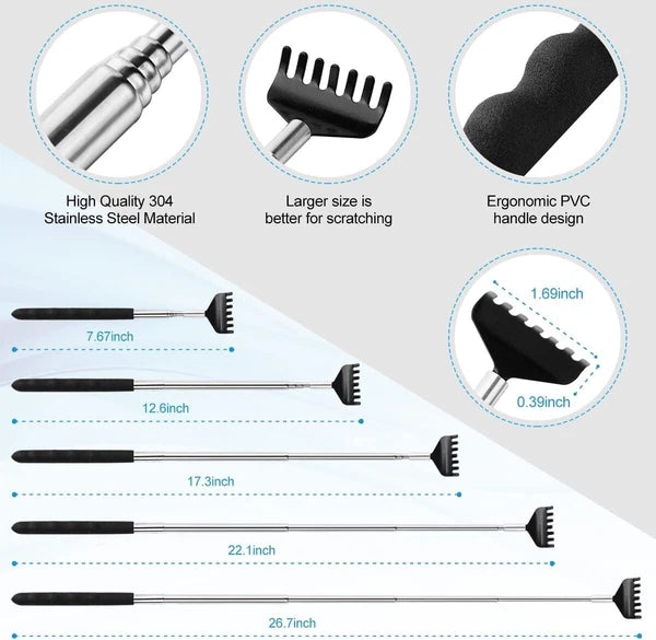 3 Pack Metal Portable Telescoping Back Scratchers with Rubber Handles