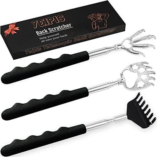3 Pack Back Scratcher Metal Portable Telescoping with Rubber Handles,