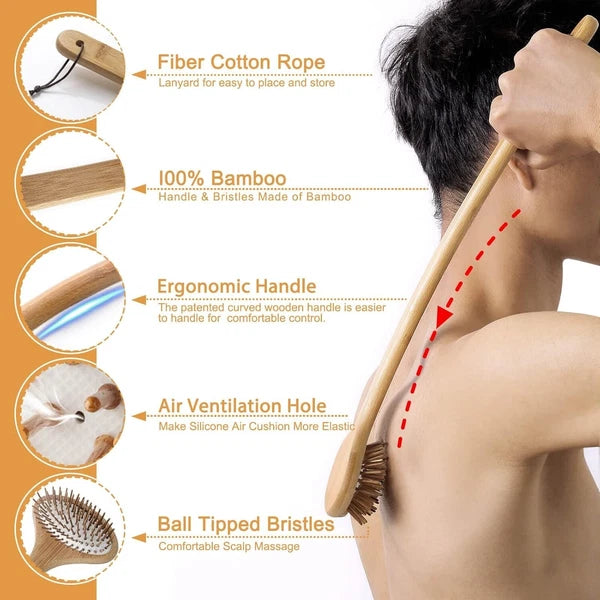 Bamboo Oversize Curved Back Scratcher - Large 104 Wooden Points NEW