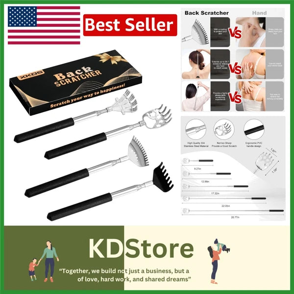 4-Piece Portable Telescoping Back Scratcher Set with Rubber Handles