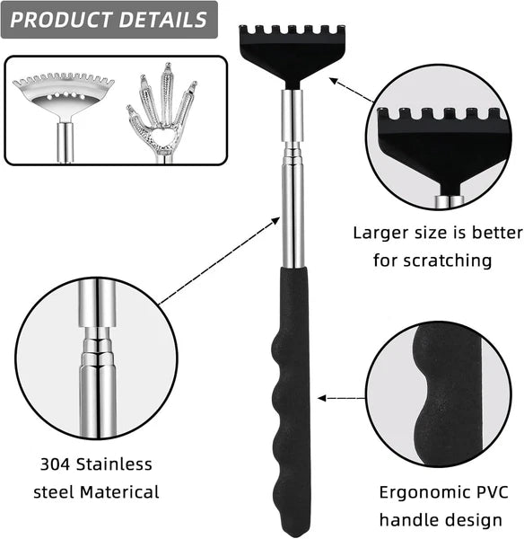 3-Pack Telescoping Back Scratchers – Metal with Rubber Handles for Adults & Kids