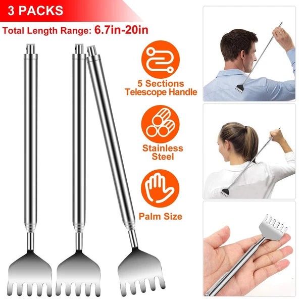 New 20" Telescopic Back Scratcher Stainless Steel Bear Eagle Claw Massager 3pcs