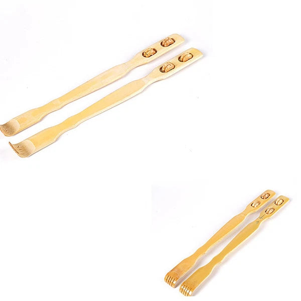2PC Bamboo Double Ball Rolling Tickling Rake Back Scratcher Pick Itch Stick &&