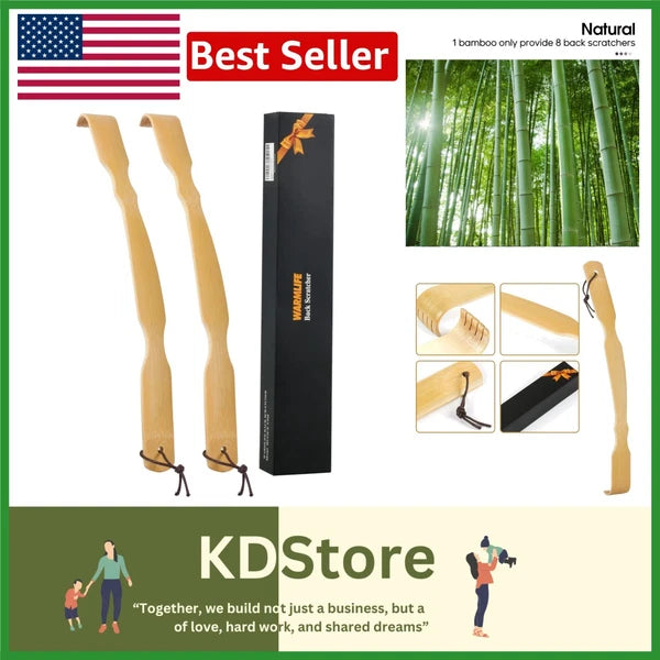 2-Pack Bamboo Back Scratcher Set - 17 Inch Long Handle, Ergonomic & Handmade