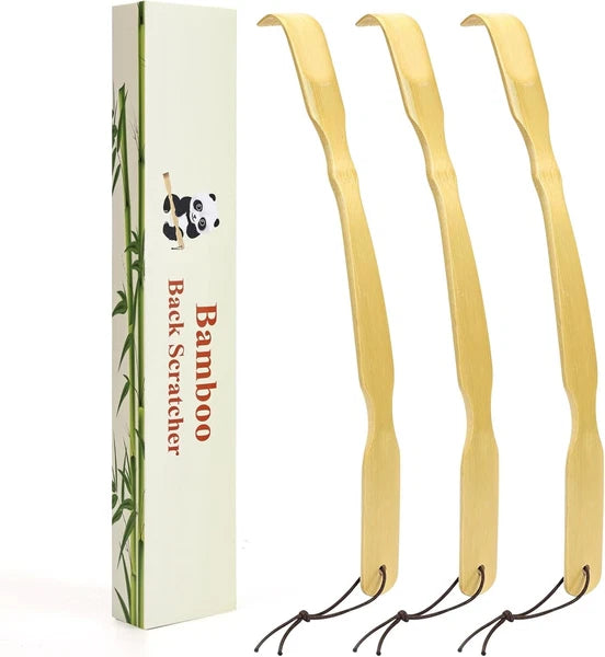 3 Pack Wooden Back Scratcher, 17 Inch Curved Long Handle Bend 3 Pack, Bamboo