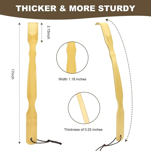 3 Pack Wooden Back Scratcher, 17 Inch Curved Long Handle Bend 3 Pack, Bamboo