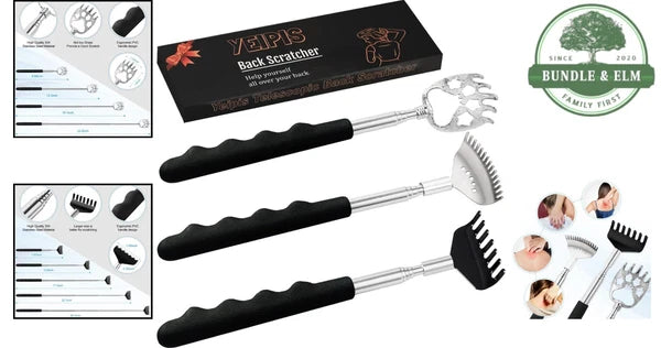 Back Scratcher Set Stainless Steel Portable Extendable Massage Tool for Men W...