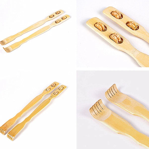 2PC Bamboo Double Ball Rolling Tickling Rake Back Scratcher Pick Itch Stick &&