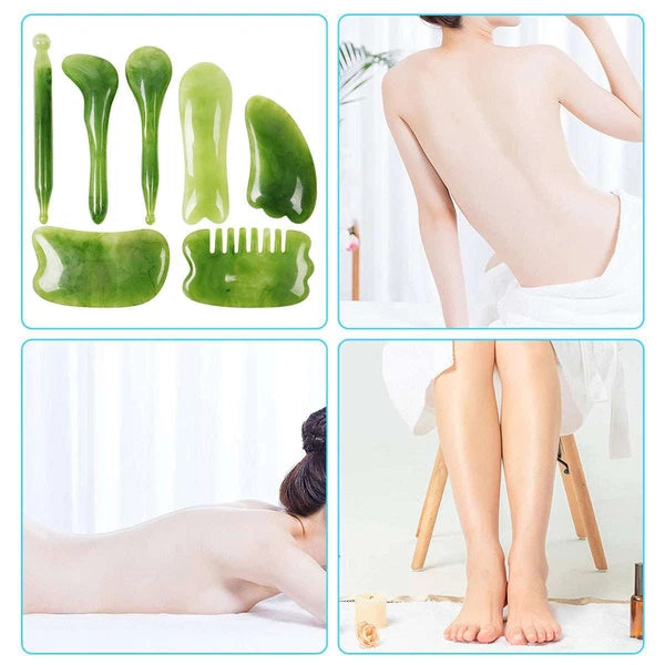 7PCS Jade Gua Sha Board Beauty Facial Roller Set Natural Face Neck Massager Tool