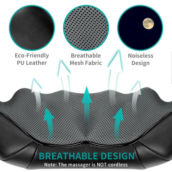 Nekteck Shiatsu Neck Massager with Heat 8 Kneading Nodes Portable Relaxation