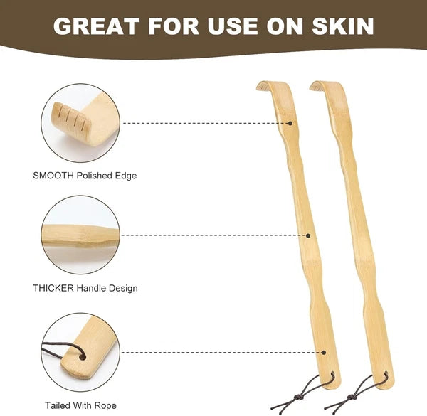 Natural Bamboo Back Scratcher Duo - 17-Inch Long Handle, Perfect Gift Choice