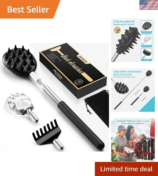 Adjustable Back Scratcher with 3 Heads - Ideal for Christmas Stocking Stuffers