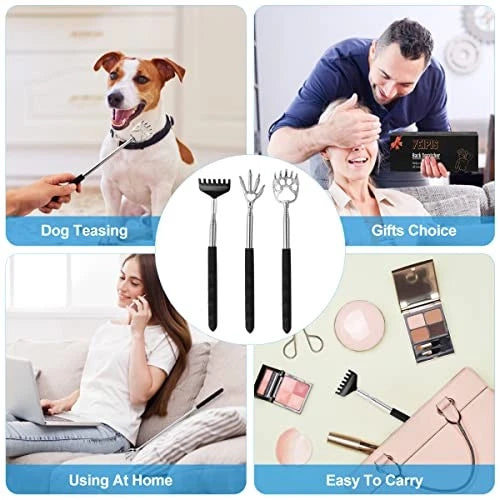 3 Pack Back Scratcher Metal Portable Telescoping with Rubber Handles,