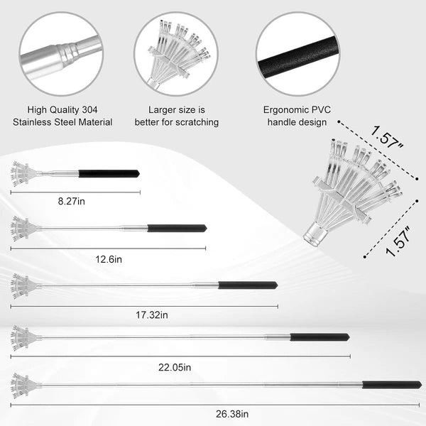 4-Piece Portable Telescoping Back Scratcher Set with Rubber Handles
