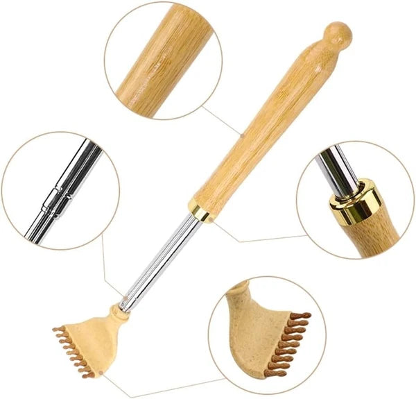 Bamboo Back Scratcher for Easy to Reach Itch Point Self-Therapeutic Telescopi...