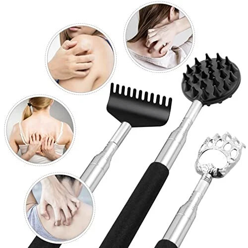 Portable Telescoping Back Scratcher with 3 Detachable Scratching Heads