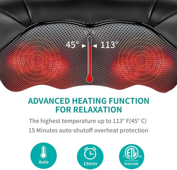 Nekteck Shiatsu Neck Massager with Heat 8 Kneading Nodes Portable Relaxation