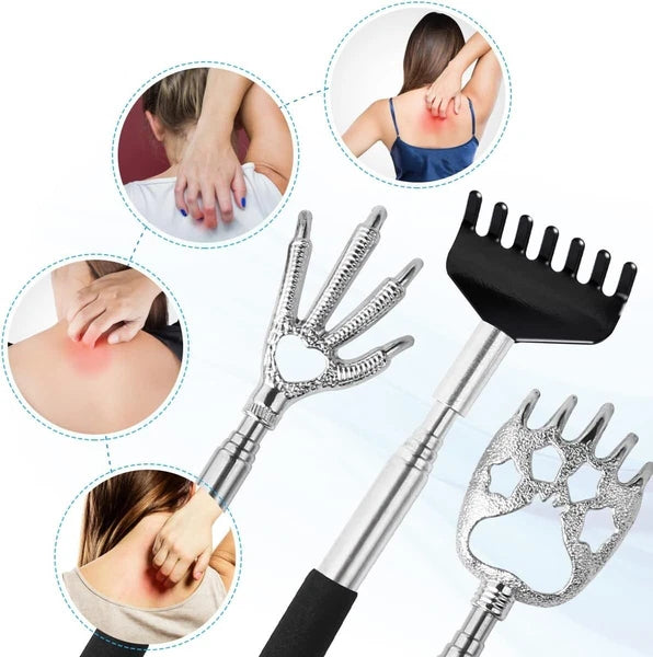 3 Pack Metal Portable Telescoping Back Scratchers with Rubber Handles