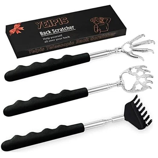 3 Pack Back Scratcher Metal Portable Telescoping with Rubber Handles,