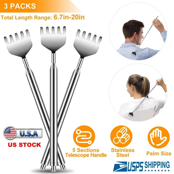 New 20" Telescopic Back Scratcher Stainless Steel Bear Eagle Claw Massager 3pcs