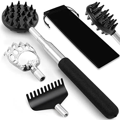 Portable Telescoping Back Scratcher with 3 Detachable Scratching Heads