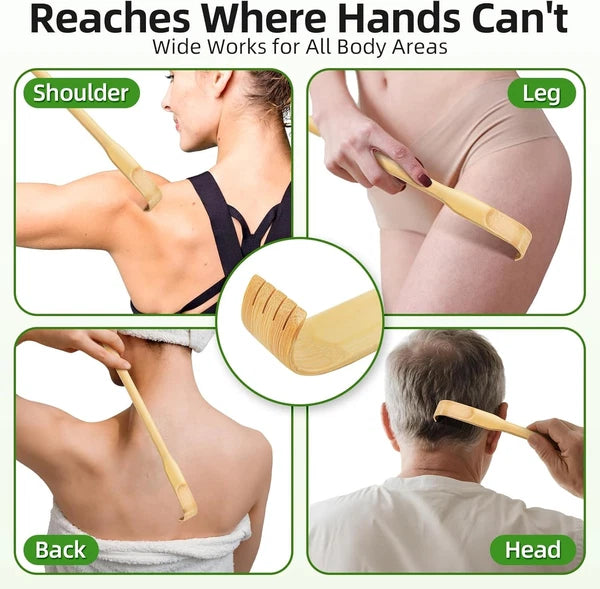 Natural Strong Sturdy Bamboo Wooden Body Massager Scratcher Relieves Itching 2ct