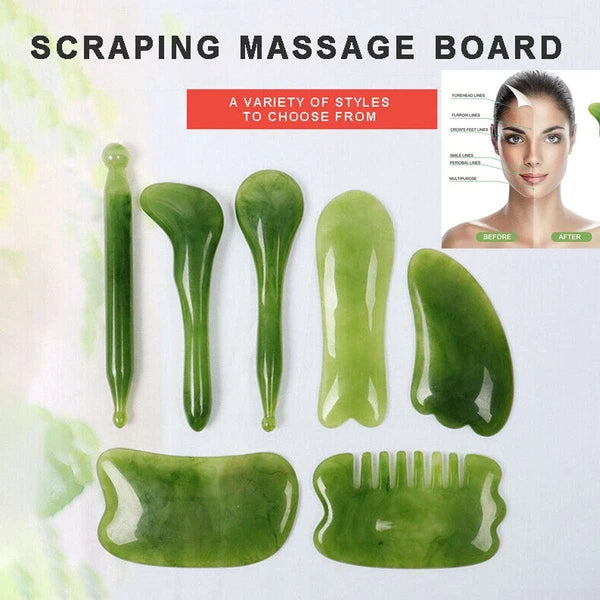 7PCS Jade Gua Sha Board Beauty Facial Roller Set Natural Face Neck Massager Tool