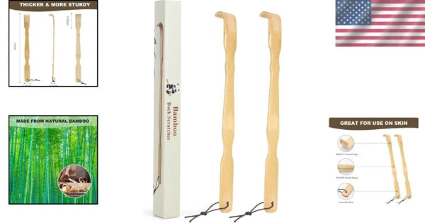 Natural Bamboo Back Scratcher Duo - 17-Inch Long Handle, Perfect Gift Choice