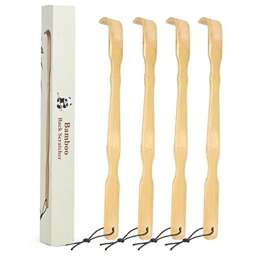Bamboo Wood Back Scratcher with Long Handle for Back Scratching Itches, 4 Pack