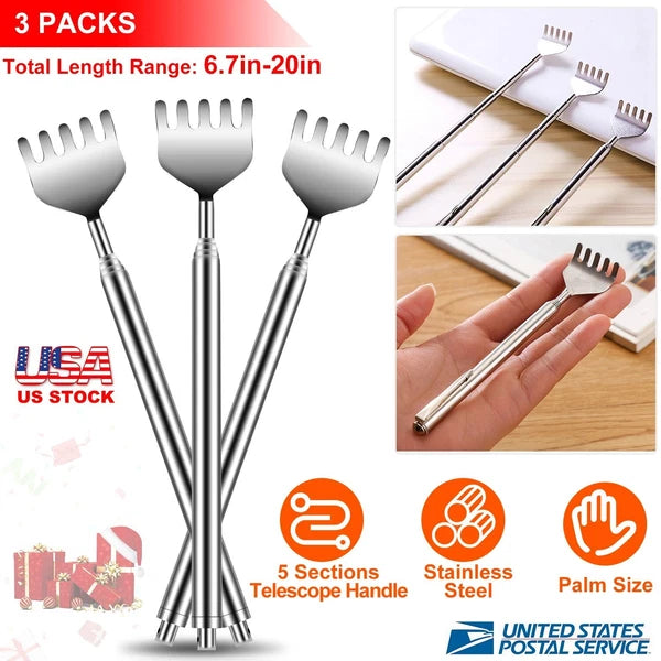 New 20" Telescopic Back Scratcher Stainless Steel Bear Eagle Claw Massager 3pcs