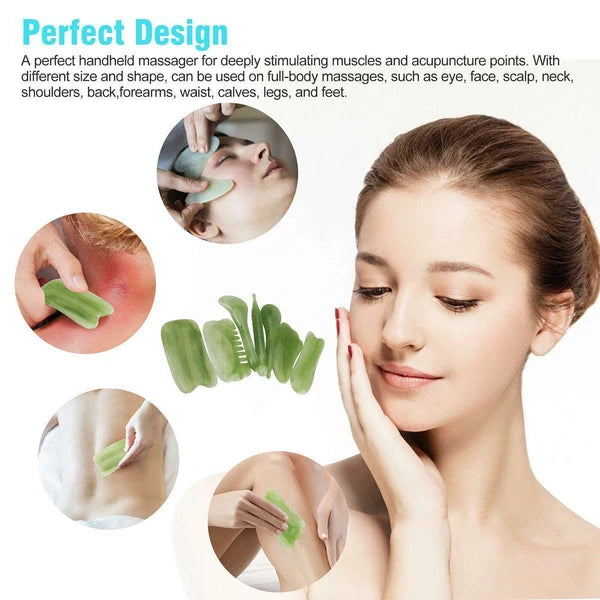 7PCS Jade Gua Sha Board Beauty Facial Roller Set Natural Face Neck Massager Tool