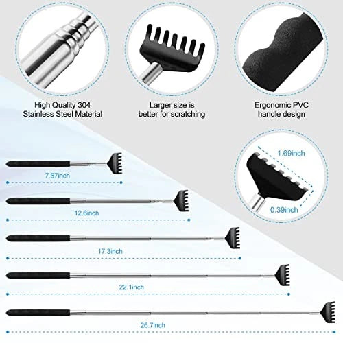 3 Pack Back Scratcher Metal Portable Telescoping with Rubber Handles,
