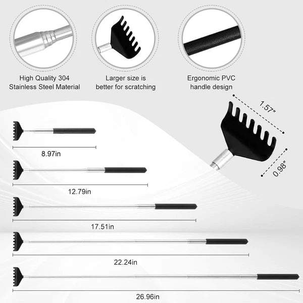 4-Piece Portable Telescoping Back Scratcher Set with Rubber Handles