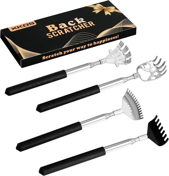 4-Piece Portable Telescoping Back Scratcher Set with Rubber Handles