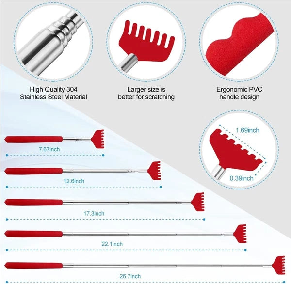 3 Pack Different Back Scratcher Metal Portable Telescoping Red